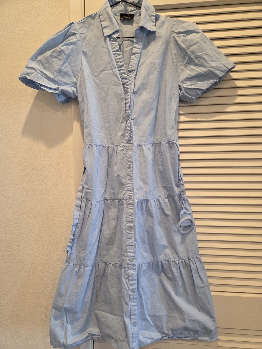 Women's Light Blue Tiered Button-Front Midi Dress - Size M